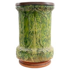 Art Nouveau Green Glazed Ceramic Planter