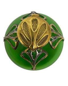 Jugendstil-Tintenfass aus grün schillerndem Kunstglas, um 1900