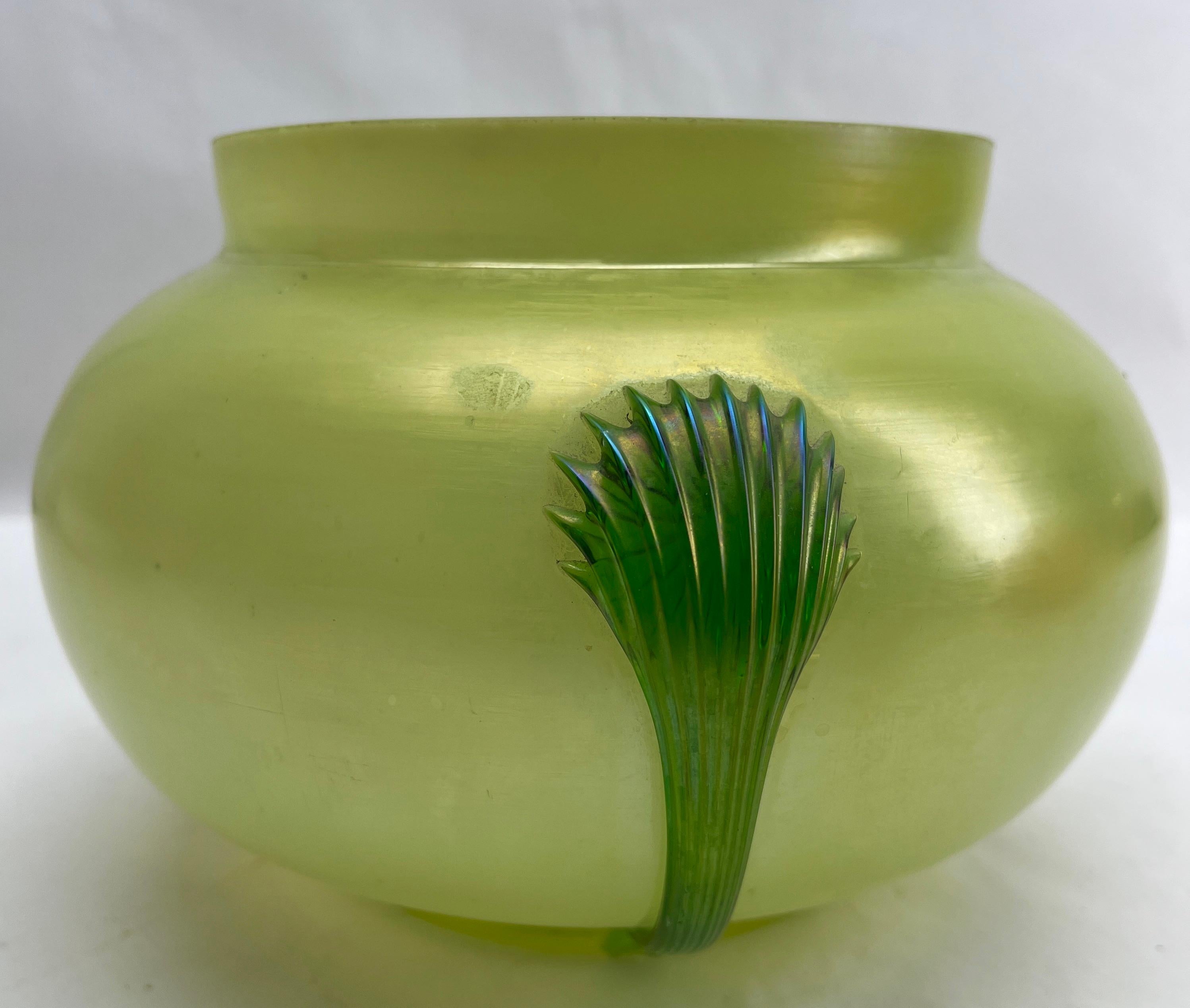 Brass Art Nouveau Green iridescent glass Pique Fleurs' vase by Loetz' with Grille For Sale
