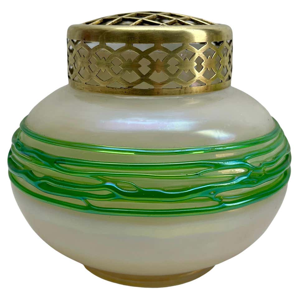 Loetz Crete Papillon Iridescent Green Glass Pinched Design Vase at ...