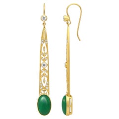 Art Nouveau Green Onyx Drop Earrings 14k gold