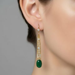 Art Nouveau Green Onyx Drop Earrings silver, gold