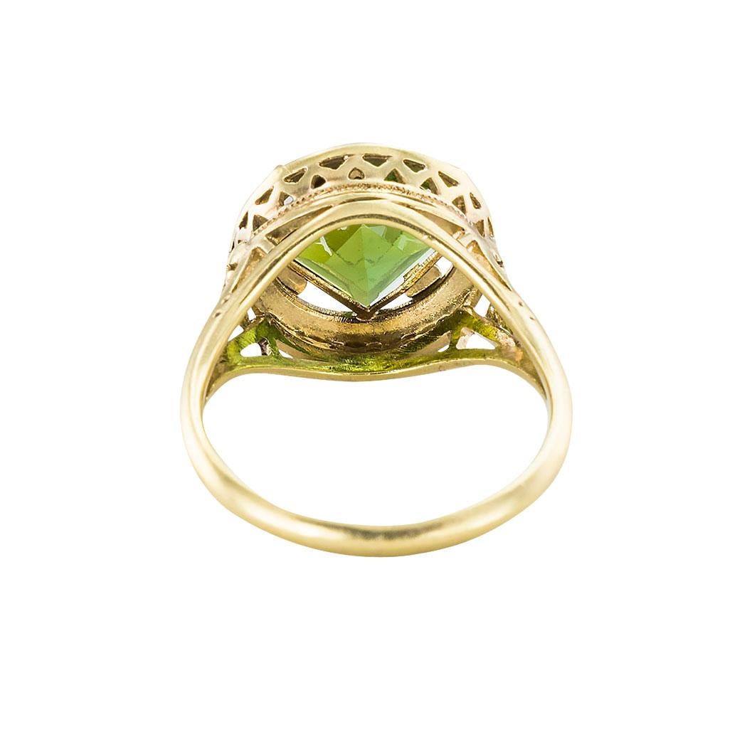 Art Nouveau Green Tourmaline Yellow Gold Ring 1