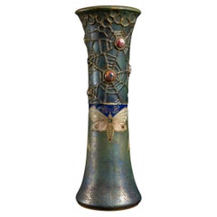 Vase cannelé Art Nouveau Gres Bijou Butterfly & Spiderweb de RStK Amphora