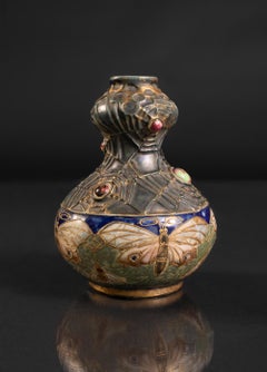 Art Nouveau Gres Bijou Butterfly & Spiderweb Gourd-Shaped Vase by RStK Amphora