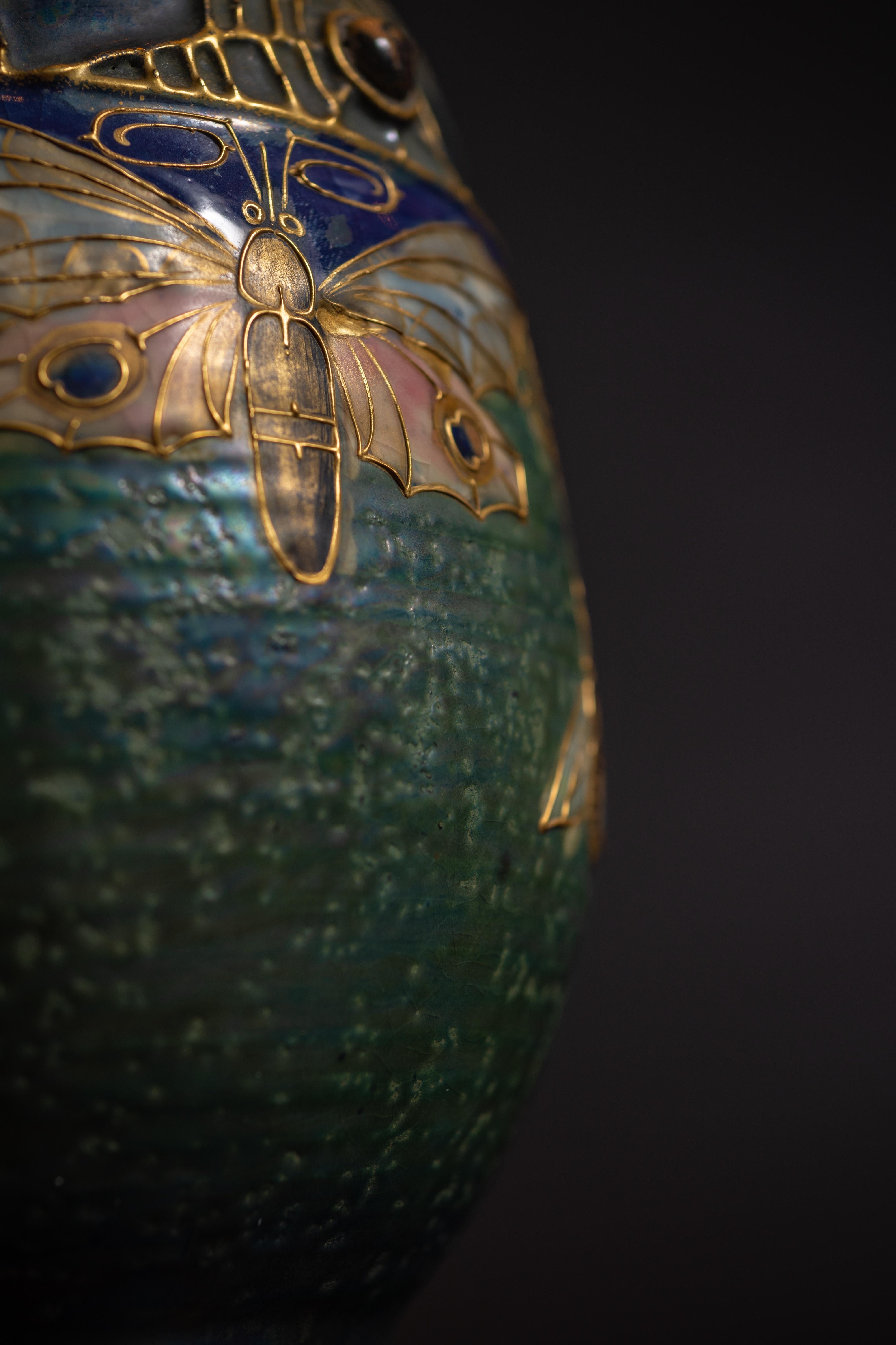 Art Nouveau Gres Bijou Butterfly & Spiderweb Semiramis Vase by RStK Amphora 3