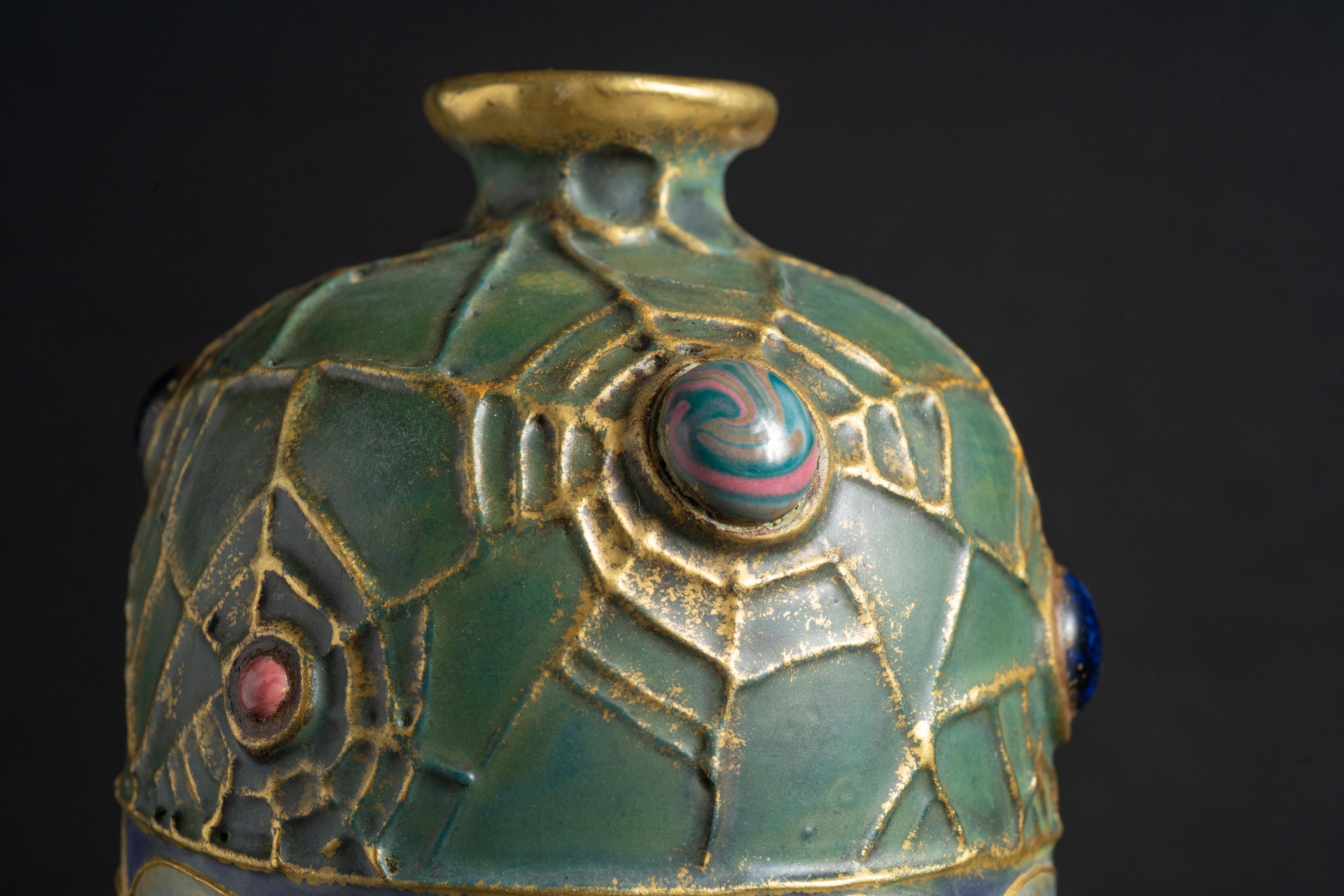 Art Nouveau Gres Bijou Butterfly & Spiderweb Semiramis Vase by RStK Amphora For Sale 3