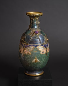 Art Nouveau Gres Bijou Butterfly & Spiderweb Semiramis Vase by RStK Amphora