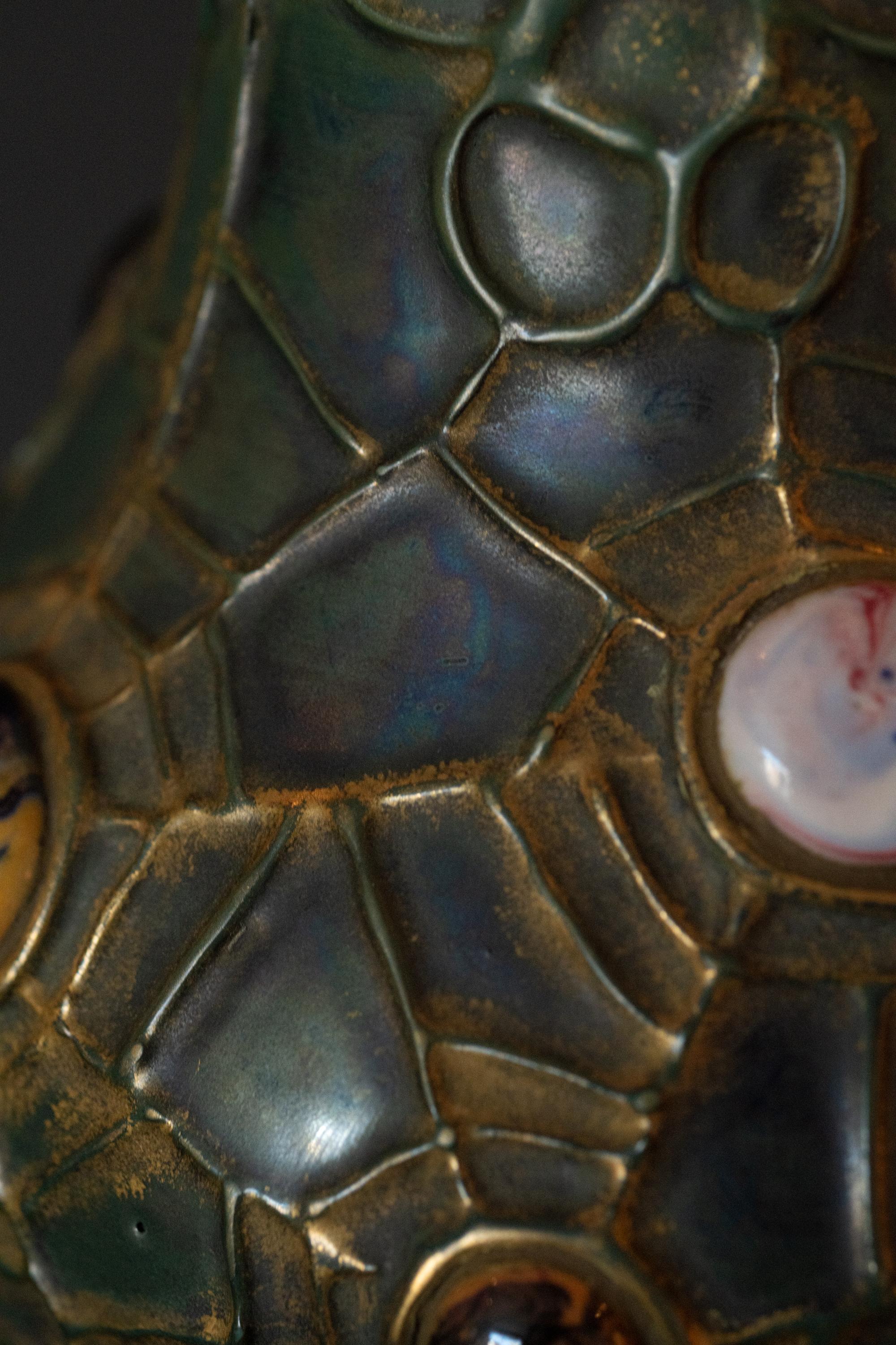 Earthenware Art Nouveau Gres Bijou Butterfly & Spiderweb Semiramis Vase by RStK Amphora