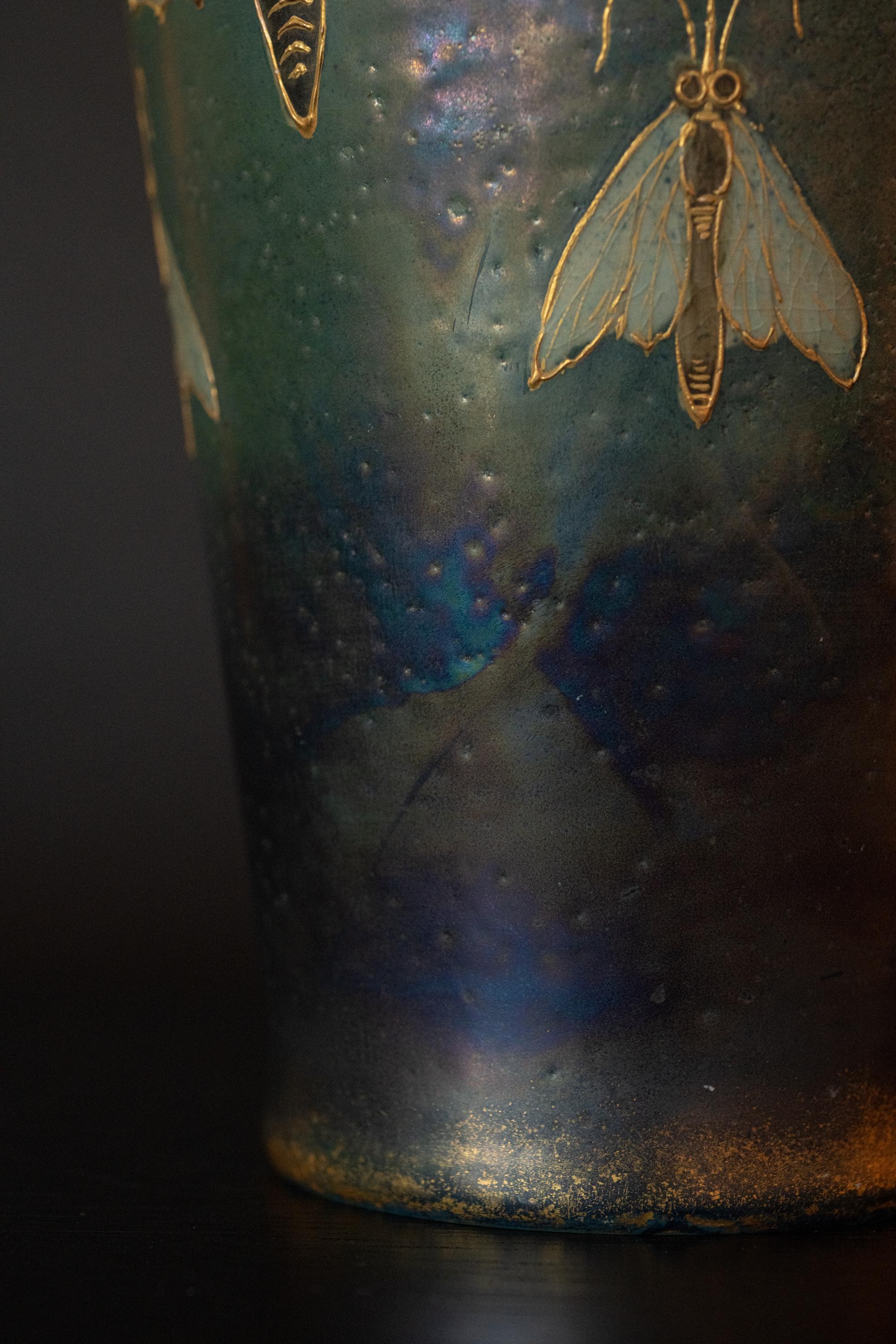 Art Nouveau Gres Bijou Butterfly & Spiderweb Semiramis Vase by RStK Amphora 2