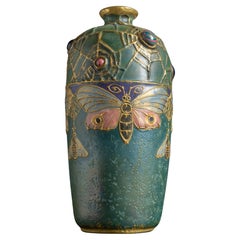 Antique Art Nouveau Gres Bijou Butterfly & Spiderweb Semiramis Vase by RStK Amphora