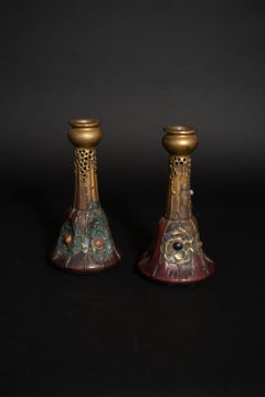 Art Nouveau Gres Bijou Floral Candlesticks by RStK Amphora