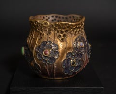 Art Nouveau Gres Bijou Floral Vase by RStK Amphora w/Gilding & Glass Cabachons
