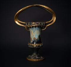 Art Nouveau Gres Bijou Footed Vase w/Curving Handles by RStK Amphora