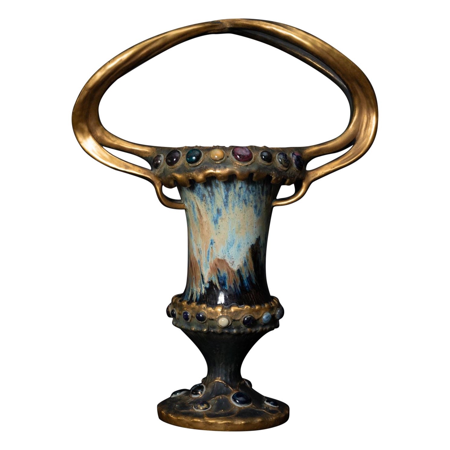 Jarrón con pie Gres Bijou Art Nouveau con asas curvadas by RStK Amphora
