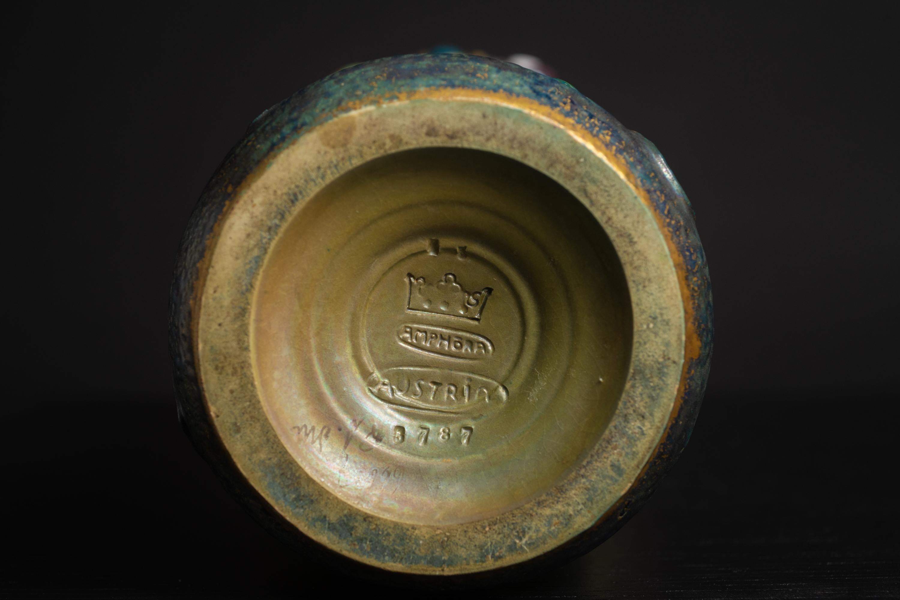 Earthenware Art Nouveau Gres Bijou Lightning Bolt Vase by RStK Amphora For Sale