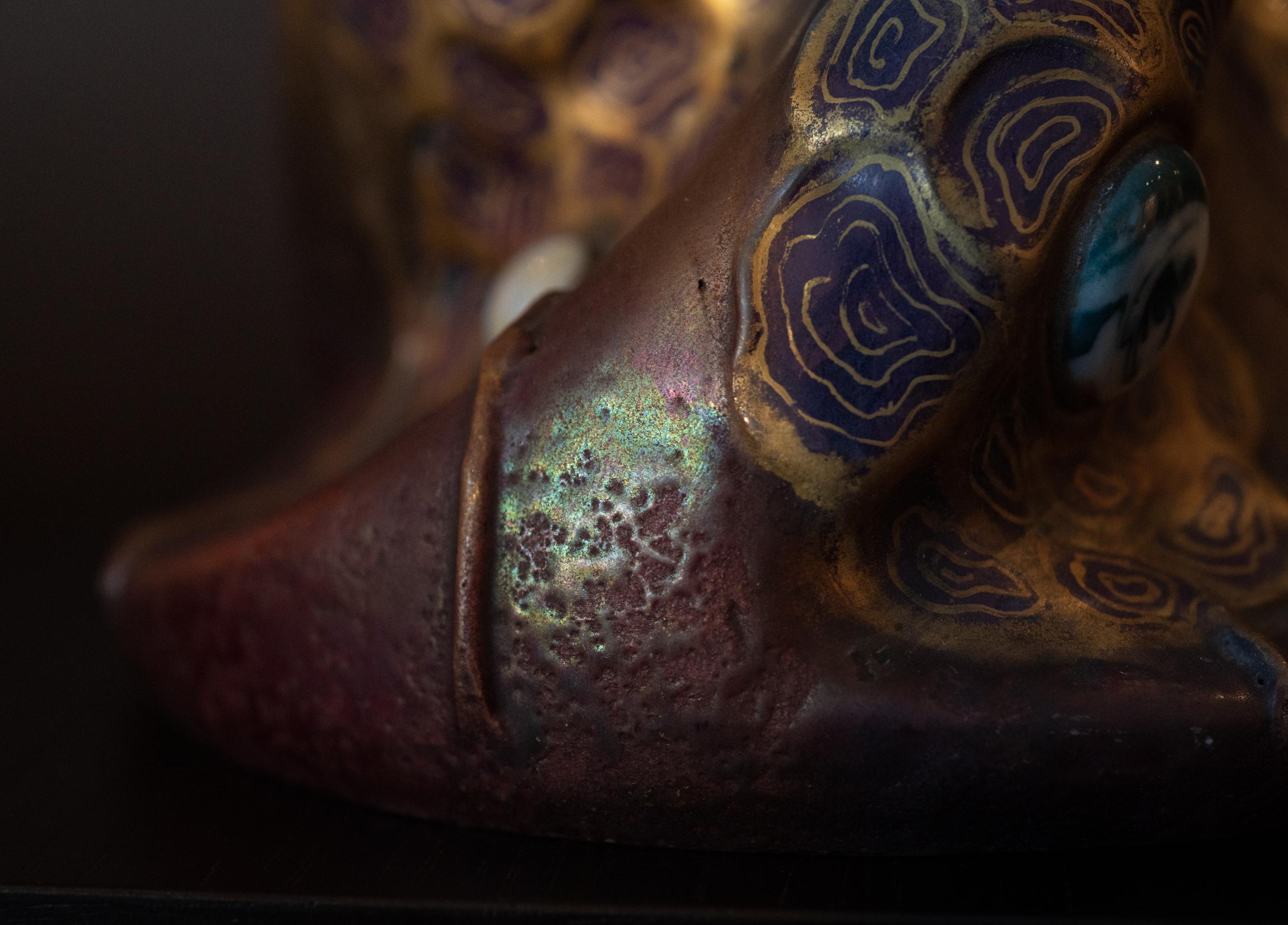 Earthenware Art Nouveau Gres Bijou Twist Vase by RStK Amphora w/Gilding and Glass Cabachons For Sale