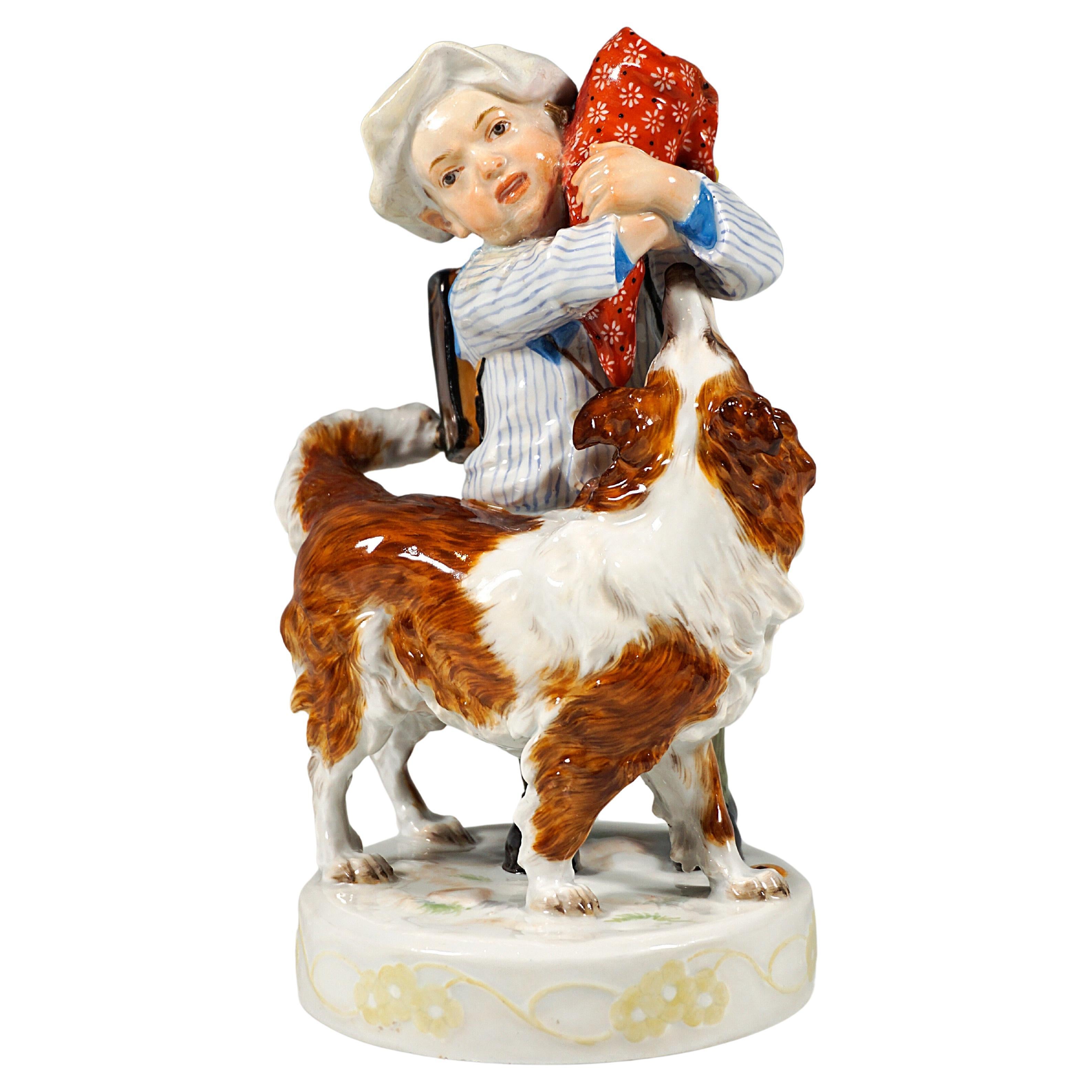 Art Nouveau Group 
Boy With Dog
, by Erich Hoesel, Meissen Germany, ca 1910