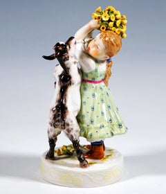 Art Nouveau Group 'Girl With Goat', by Erich Hoesel, Meissen Germany, ca 1905