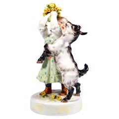 Art Nouveau Group 'Girl With Goat', by Erich Hoesel, Meissen Germany, ca 1905