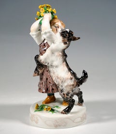 Art Nouveau Group 'Girl With Goat', by Erich Hoesel, Meissen Germany, ca 1905