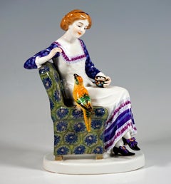 Art Nouveau Group 'Lady Feeding a Parrot', by E. Oehler, Meissen Germany, C 1910