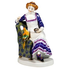 Art Nouveau Group 'Lady Feeding a Parrot', by E. Oehler, Meissen Germany, C 1910