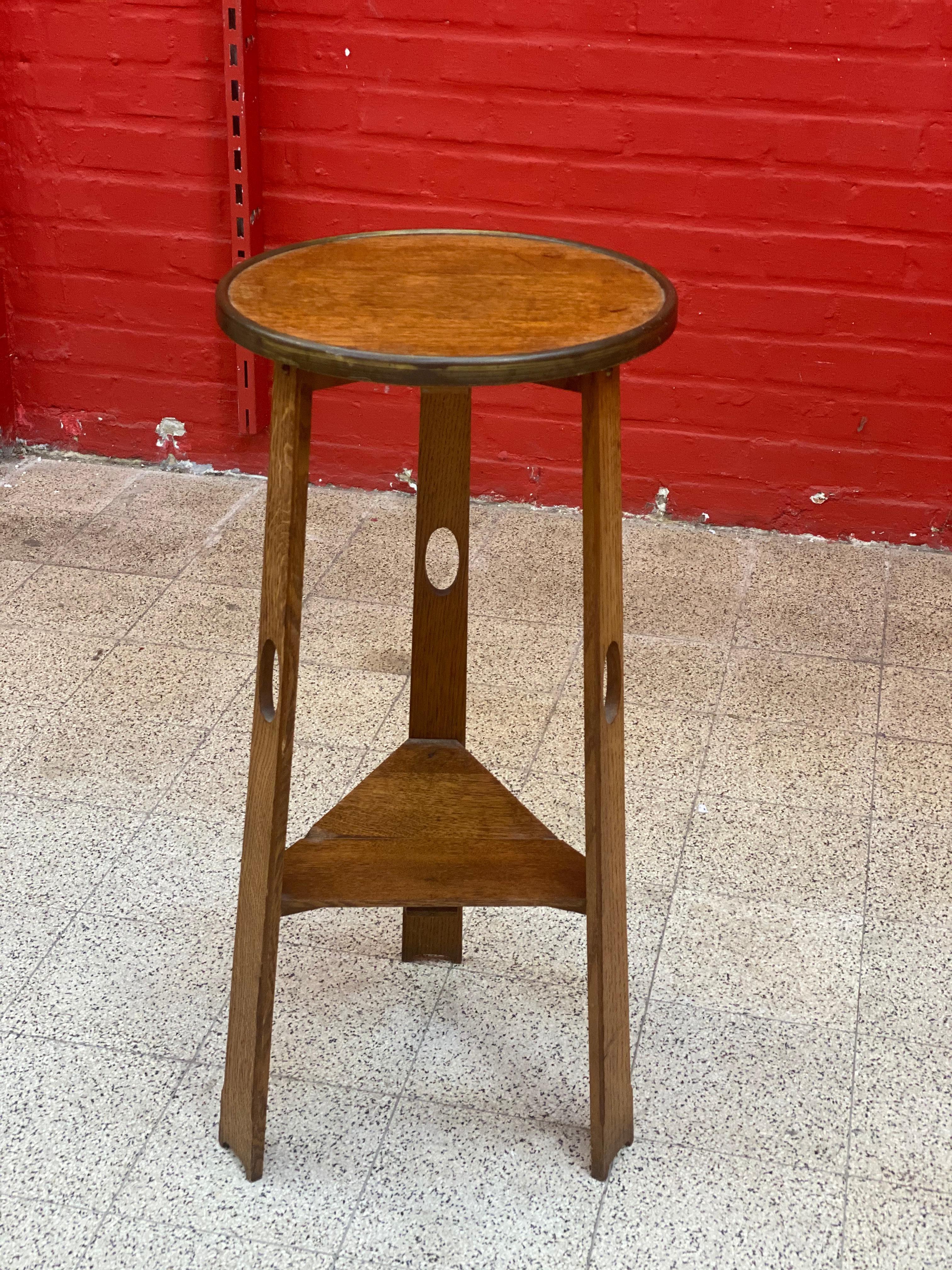 Art Nouveau Gueridon, in Oak and Brass, circa 1900 In Good Condition For Sale In Saint-Ouen, FR