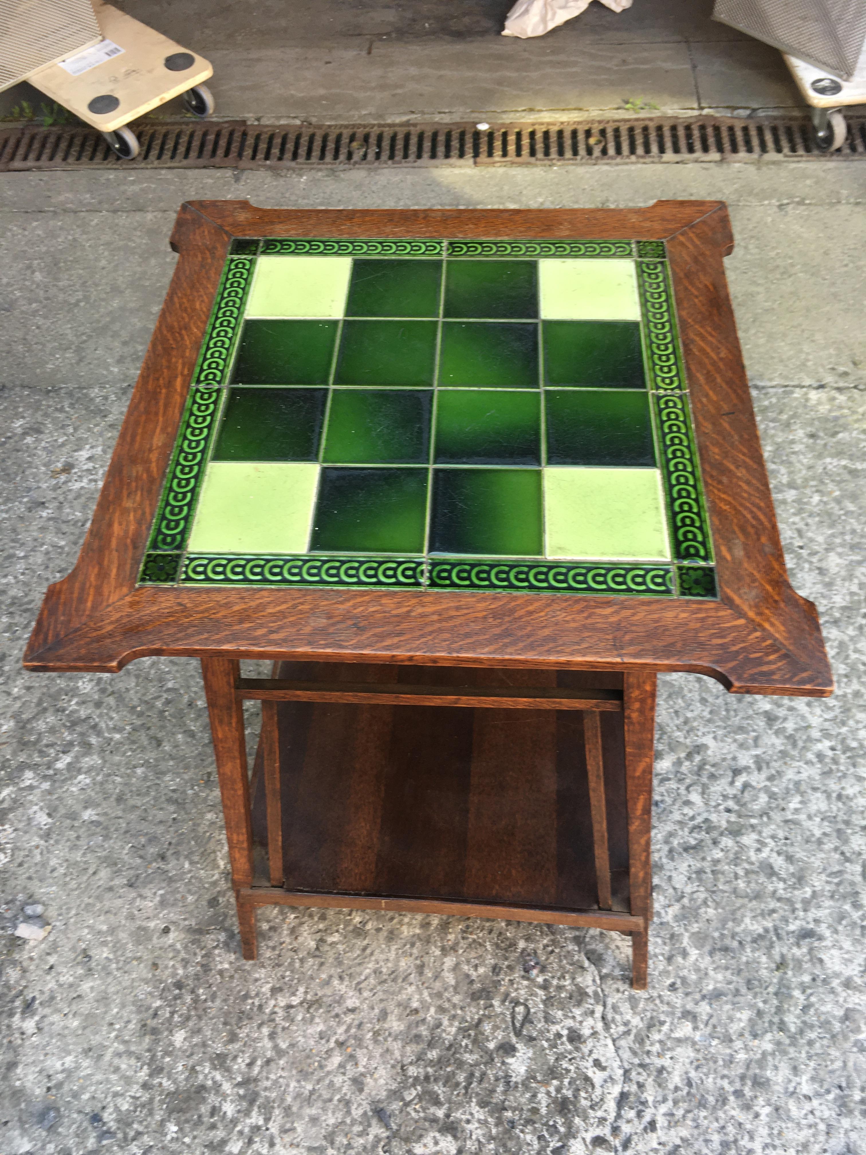 Art Nouveau Gueridon, in Oak and Tiles, circa 1900 3