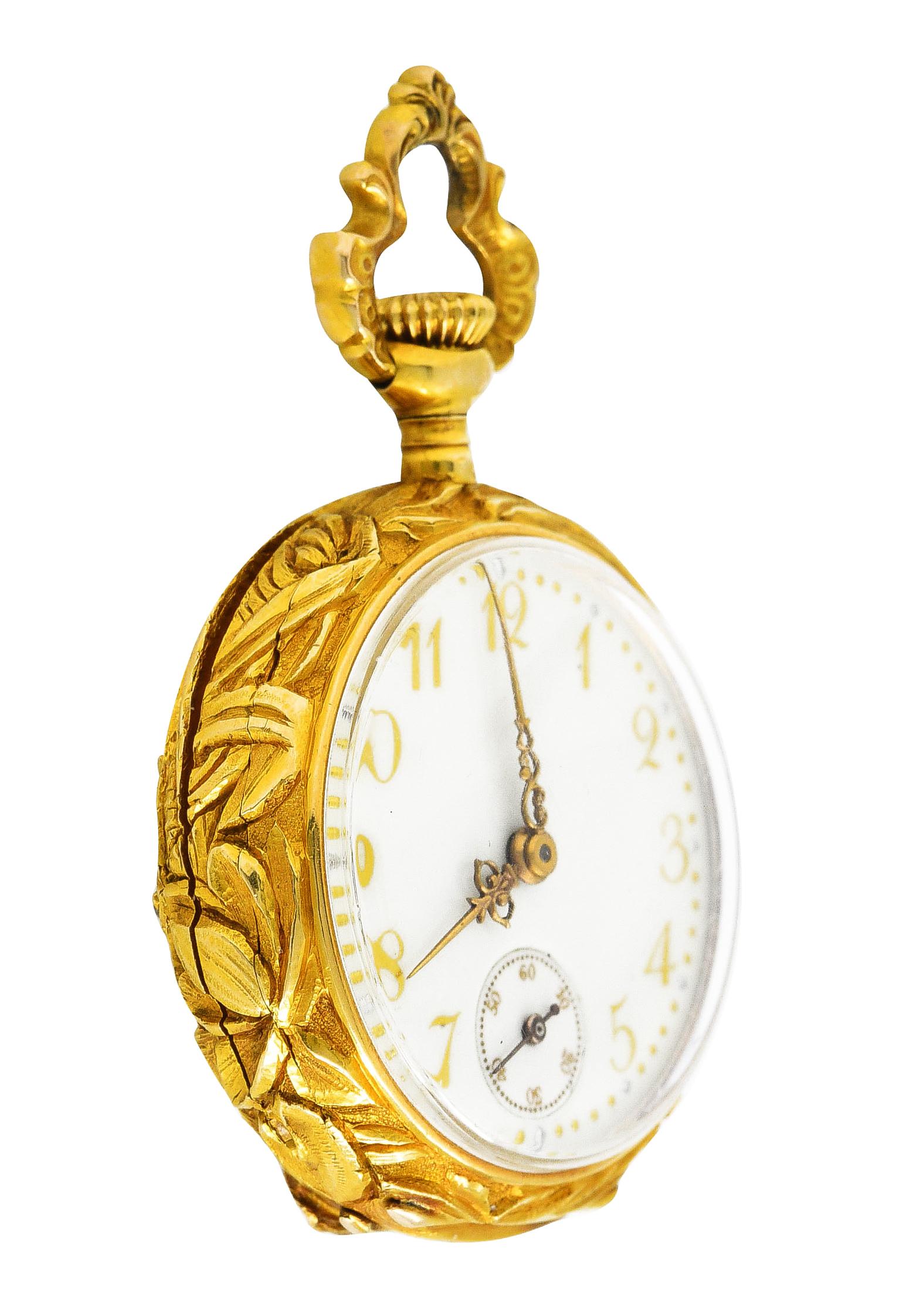 Art Nouveau Guilloche Enamel Diamond Demantoid Garnet 18 Karat Dragonfly Watch 1