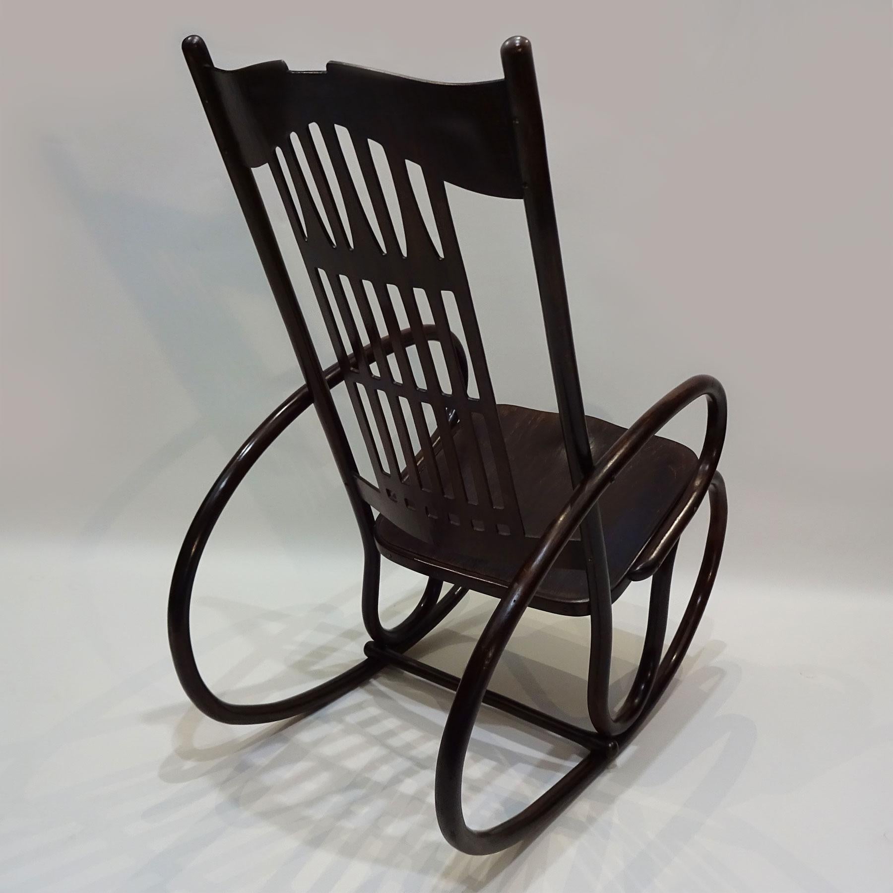 Austrian Art Nouveau Gustav Siegel Designed Jacob and Josef Kohn Bentwood Rocking Chair