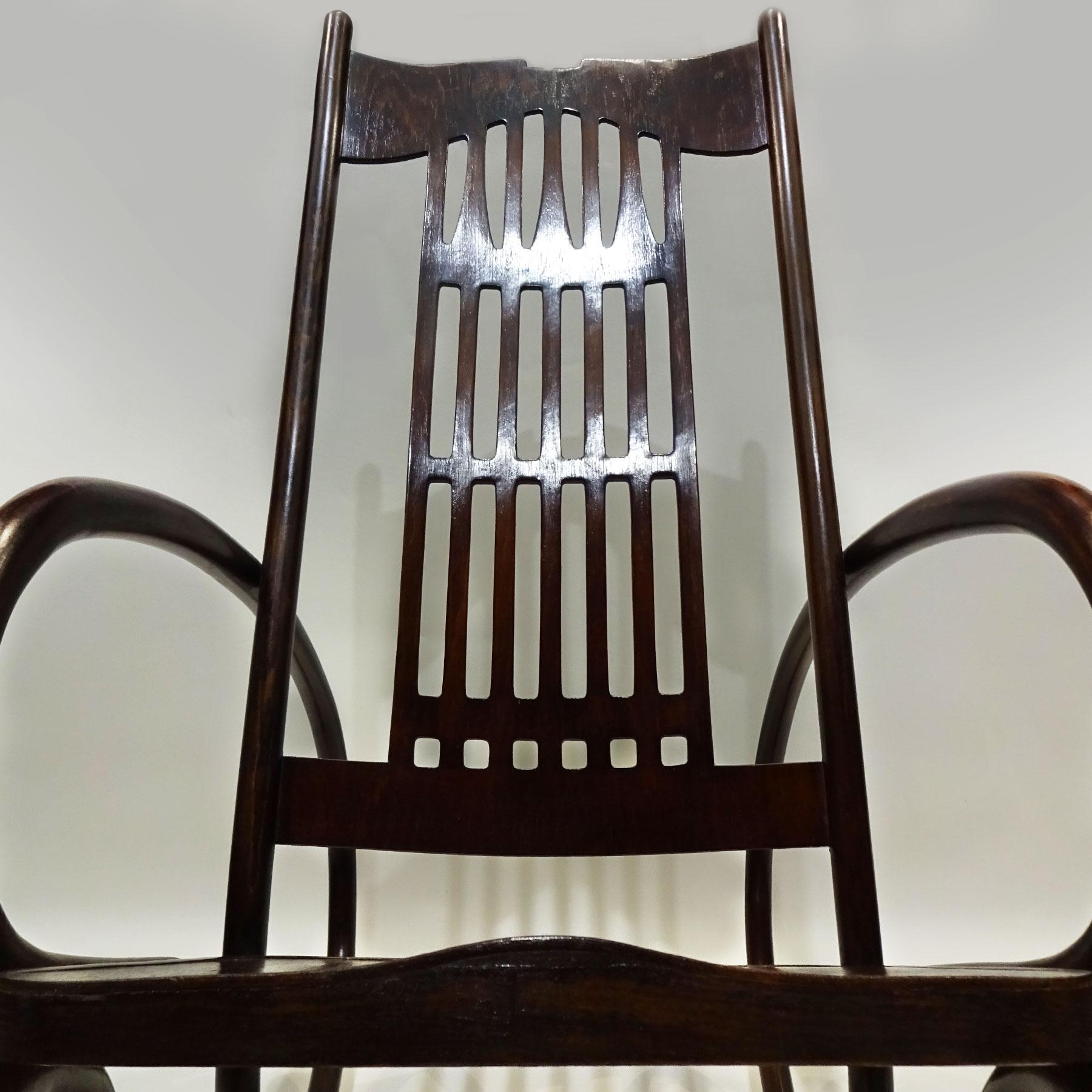 Art Nouveau Gustav Siegel Designed Jacob and Josef Kohn Bentwood Rocking Chair 2