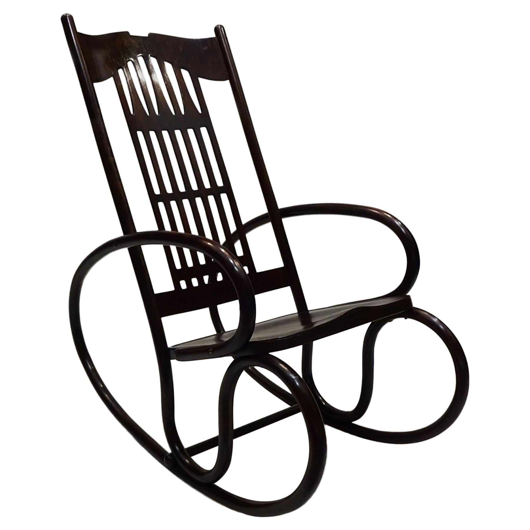 Art Nouveau Gustav Siegel Designed Jacob and Josef Kohn Bentwood Rocking Chair