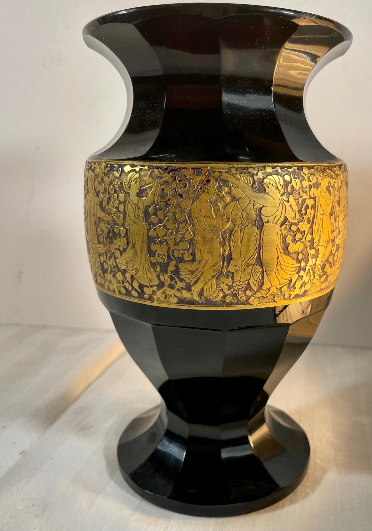Czech Art Nouveau Haida Moser Amethyst Amphora Vase by Adolf Rasche c1910, Signed.
