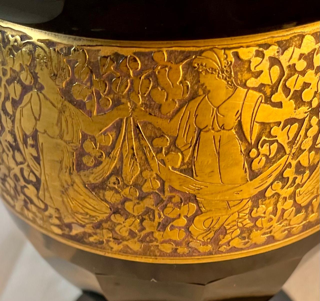 Art Glass Art Nouveau Haida Moser Amethyst Amphora Vase by Adolf Rasche c1910, Signed.