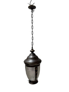 Lampada da salotto in stile Art Nouveau, struttura in ottone patinato, paralume in vetro acidato