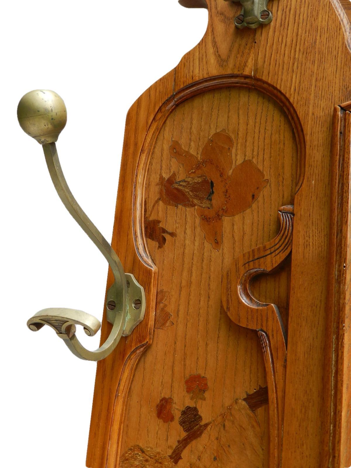 Wood Art Nouveau Hall Stand Inlaid Ecole de Nancy Manner of Majorelle Coat Hat Rack