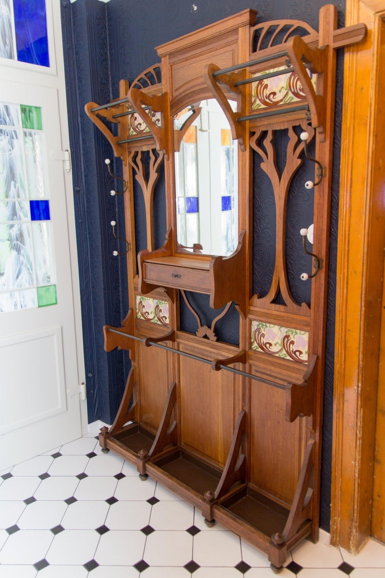 Art Nouveau Hall Stand or Hall Tree in Oak at 1stDibs
