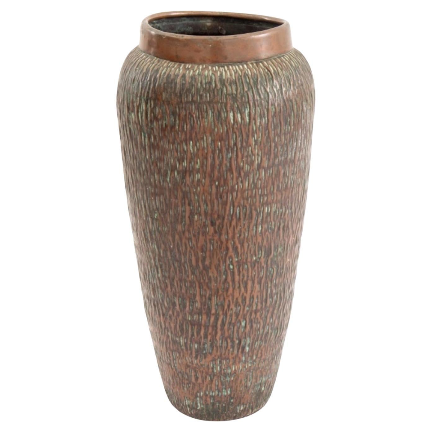 Art Nouveau Hammered Cooper Tall Vase For Sale