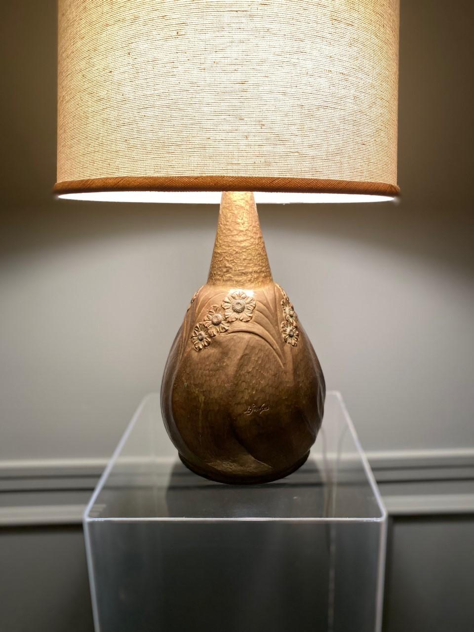 Art Nouveau Hammered Pewter Gourd Lamp by Leon Provins, Belgium For Sale 7
