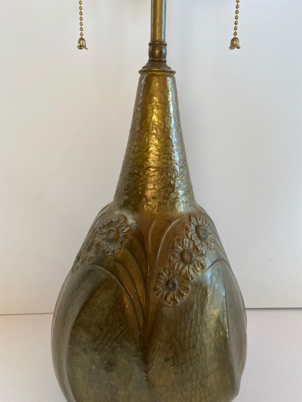 Belgian Art Nouveau Hammered Pewter Gourd Lamp by Leon Provins, Belgium For Sale