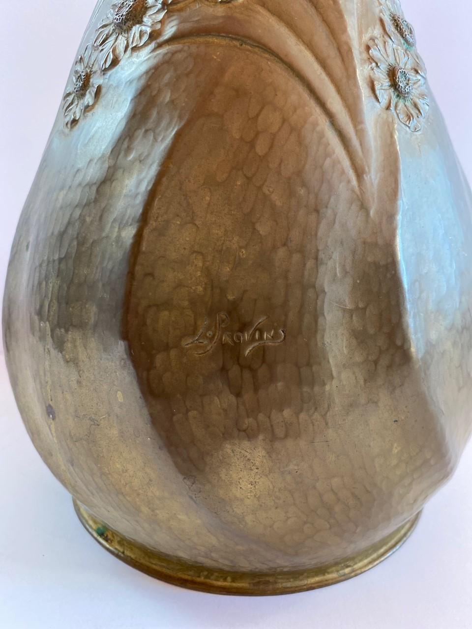 20th Century Art Nouveau Hammered Pewter Gourd Lamp by Leon Provins, Belgium For Sale