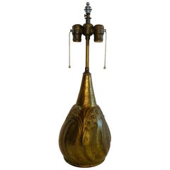 Art Nouveau Hammered Pewter Gourd Lamp by Leon Provins, Belgium
