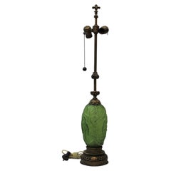 Used Art Nouveau Hand Blown Glass & Brass Table Lamp