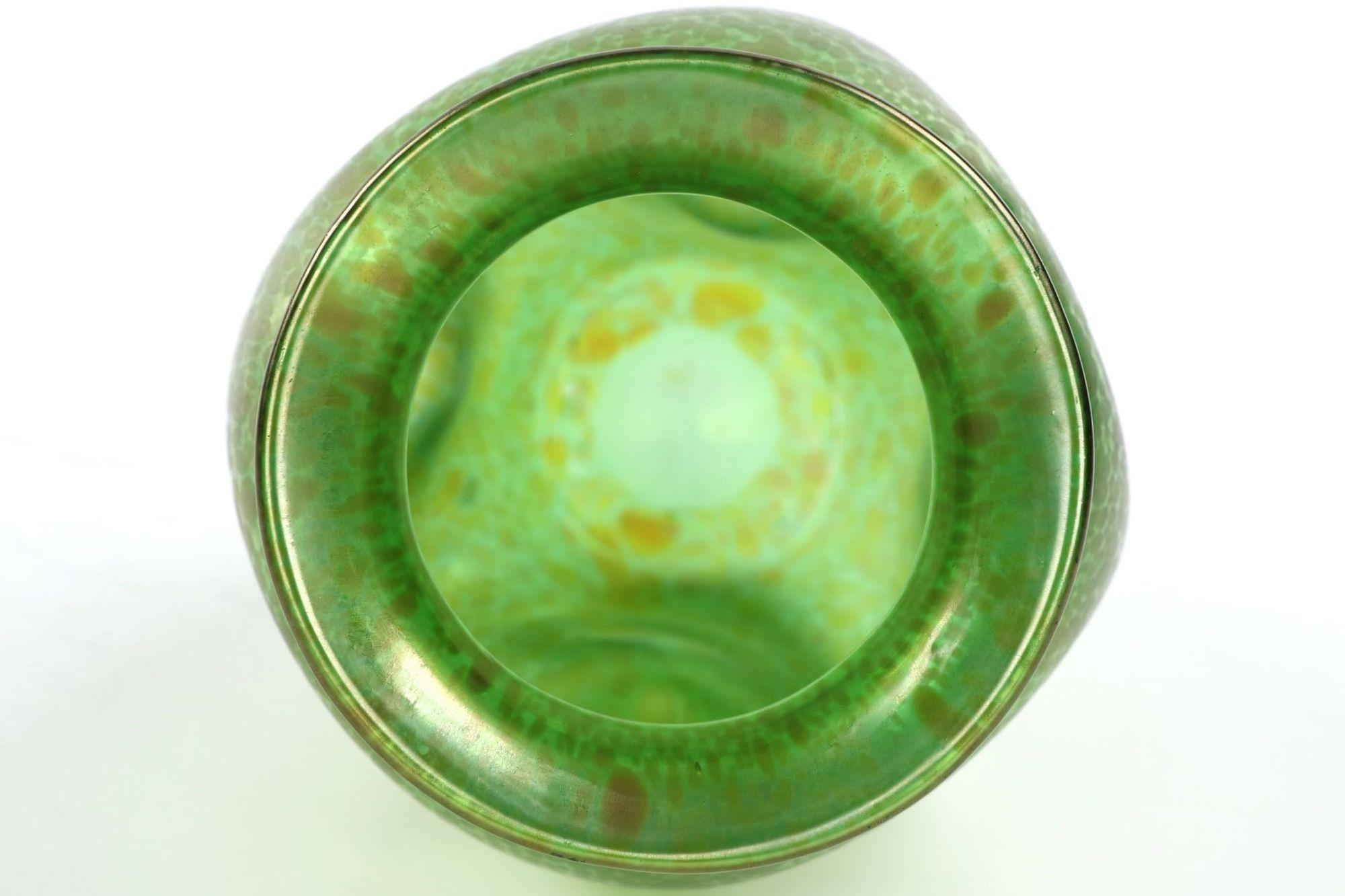 Art Nouveau Hand Blown Green Iridescent Art Glass Vase 2
