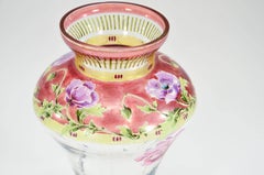 Art Nouveau Hand Blown Vase with Transparent Enamel Hand Painted Poppies