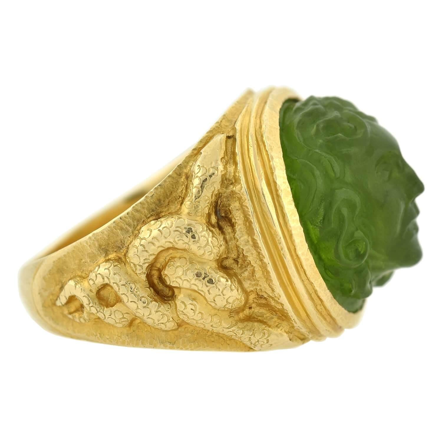 Art Nouveau Hand Carved Tourmaline Medusa Cameo Ring In Good Condition In Narberth, PA
