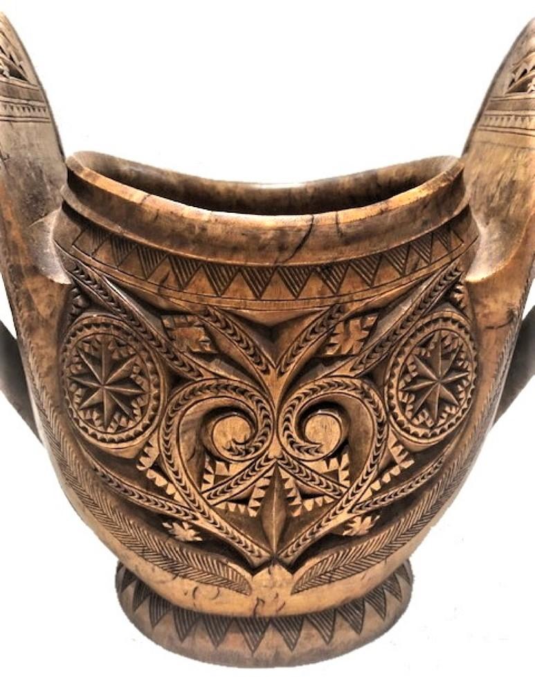 Swedish Art Nouveau Hand Carved Wooden Double-Handled Bowl, Sweden, circa 1900