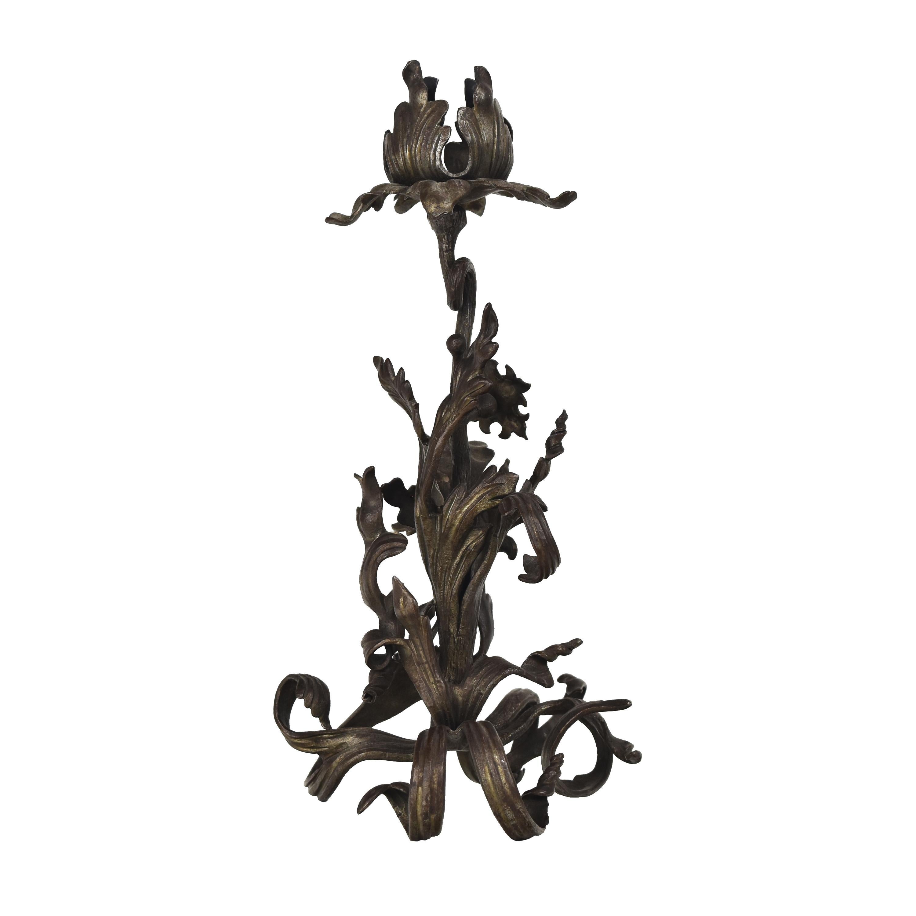 Arts and Crafts Art Nouveau Hand Forged Iron Candlestick Candle Holder Majorelle Blossfeldt For Sale