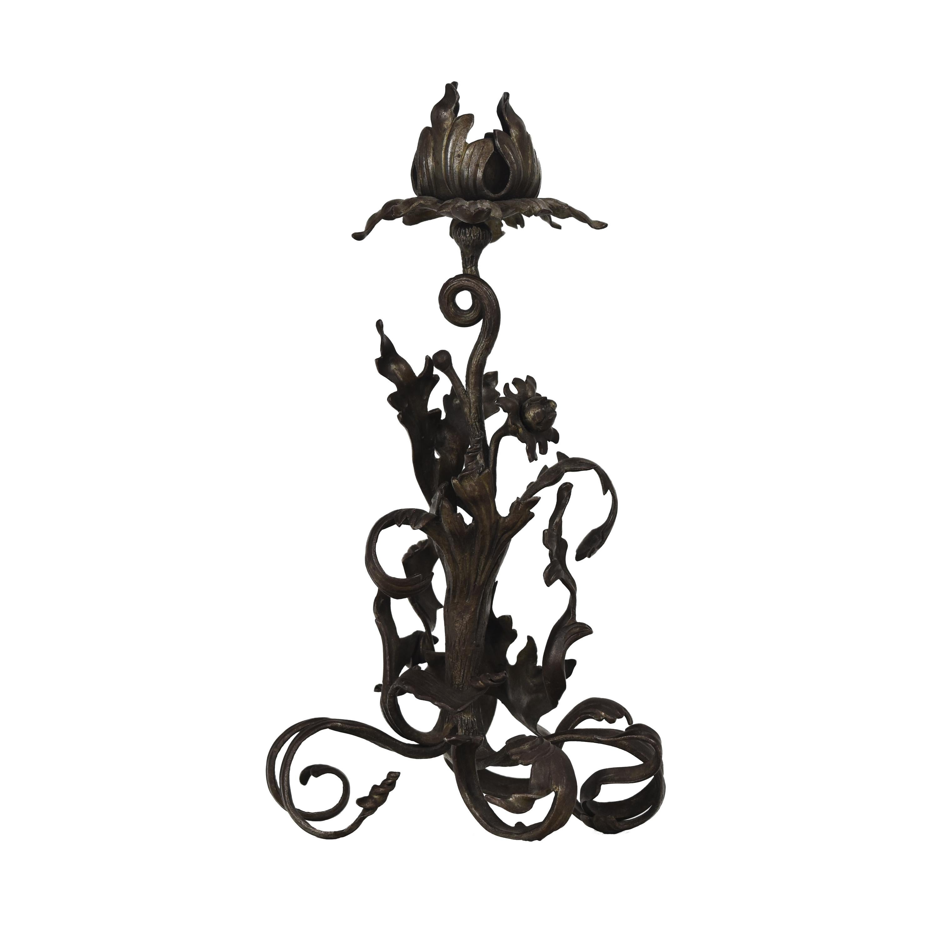 French Art Nouveau Hand Forged Iron Candlestick Candle Holder Majorelle Blossfeldt For Sale